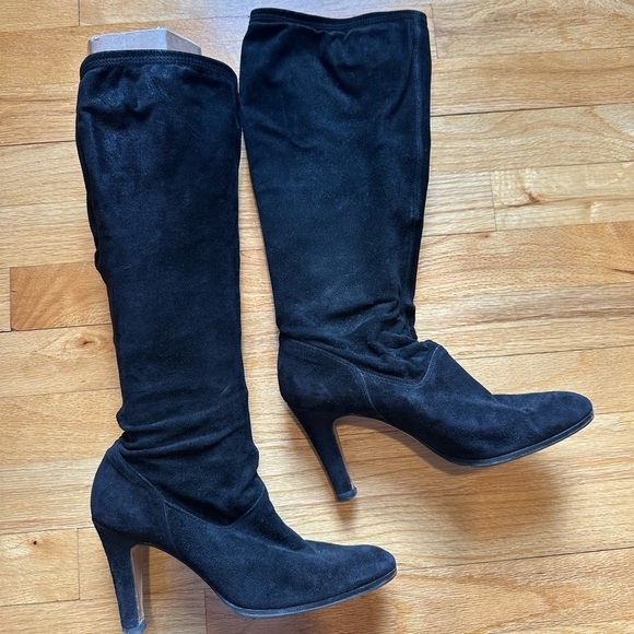 Vero Cuoio Suede Black Knee High Heeled Boots - Picture 5 of 7